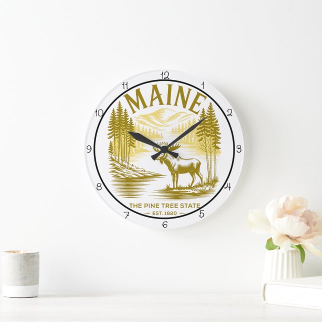 Maine Pine Tree State Moose  Large Clock (Home)