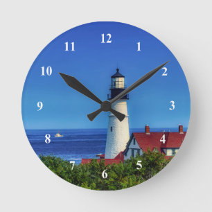 Maine Portland Head Light Photo Round Clock