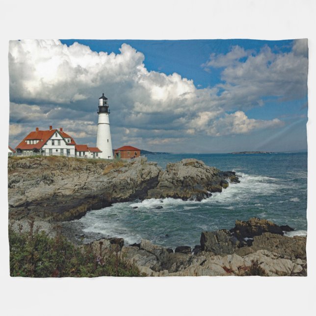 Maine Portland Head Lighthouse Photo Fleece Blanket (Front (Horizontal))