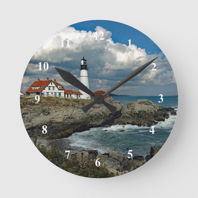 Maine Portland Head Lighthouse Photo Round Clock (Front)