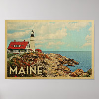 Maine Poster Vintage Travel Lighthouse Poster
