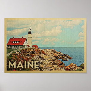 Maine Poster Vintage Travel Lighthouse Poster