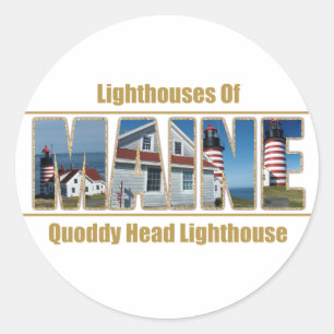 Maine Quoddy Head Lighthouse Image Text Classic Round Sticker