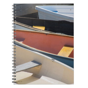 Maine, Rockland. Colourful boats in Rockland Notebook