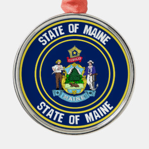 Maine Round Emblem Metal Ornament