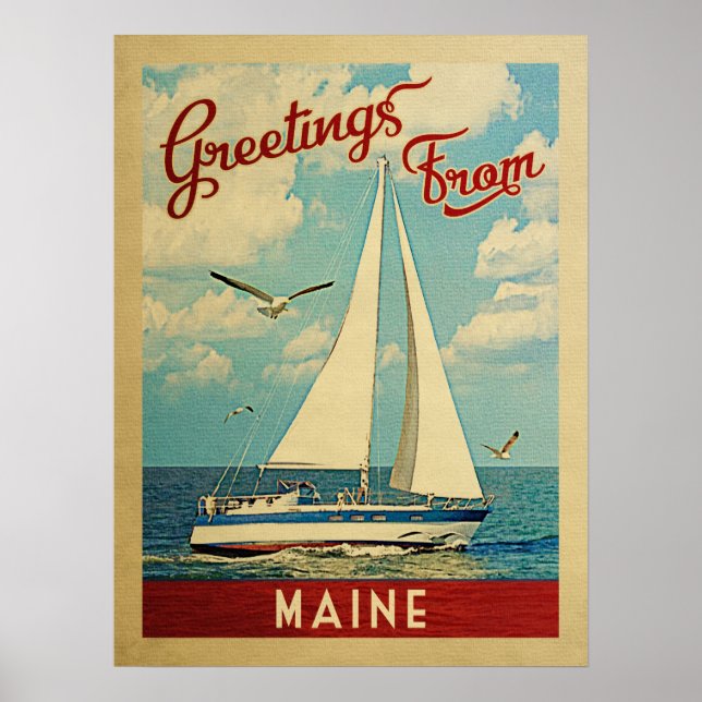 Maine Sailboat Vintage Travel Poster (Front)