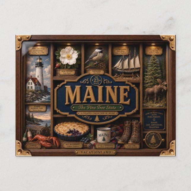 Maine Shadow Box 3D Figurine State Postcard (Front)