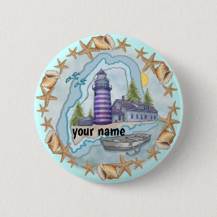 Maine Shells Lighthouse pin button