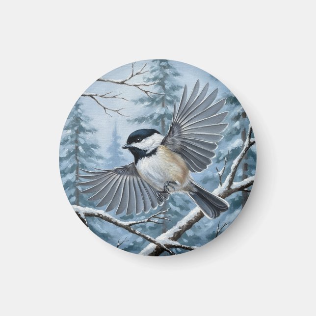 Maine State Bird Black-Capped Chickadee Magnet (Front)