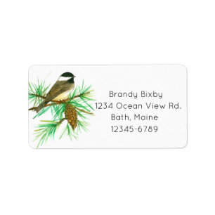 Maine State Bird Chickadee Pine Cone Address Label