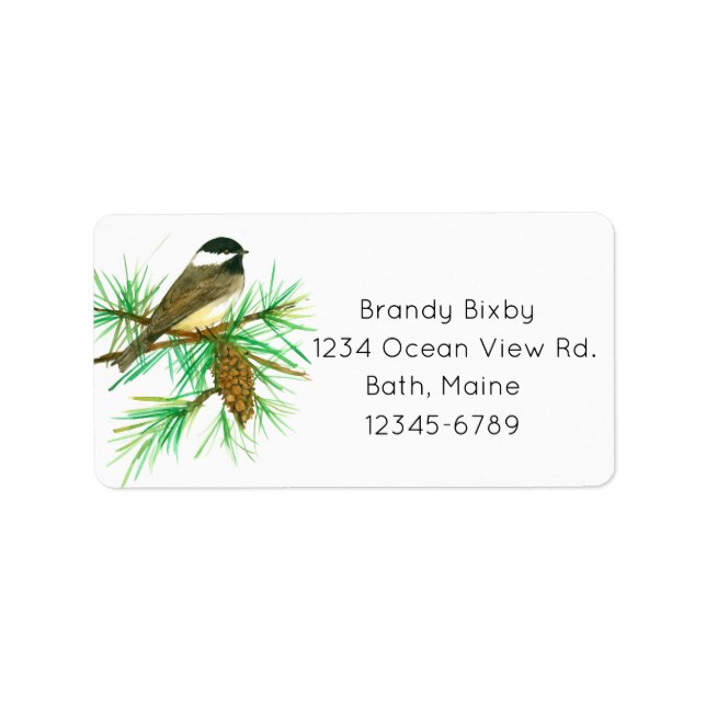 Maine State Bird Chickadee Pine Cone Address Label (Front)