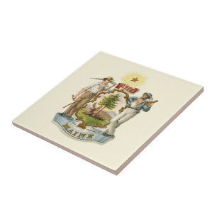 Maine state coat of arms (vintage 1870s) ceramic tile