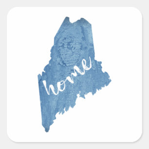 Maine State Home Wood Grain Square Sticker