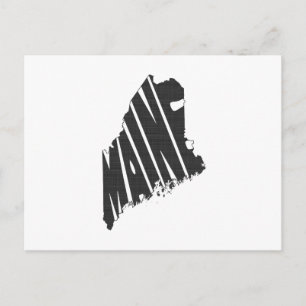 Maine State Name Word Art Black Postcard