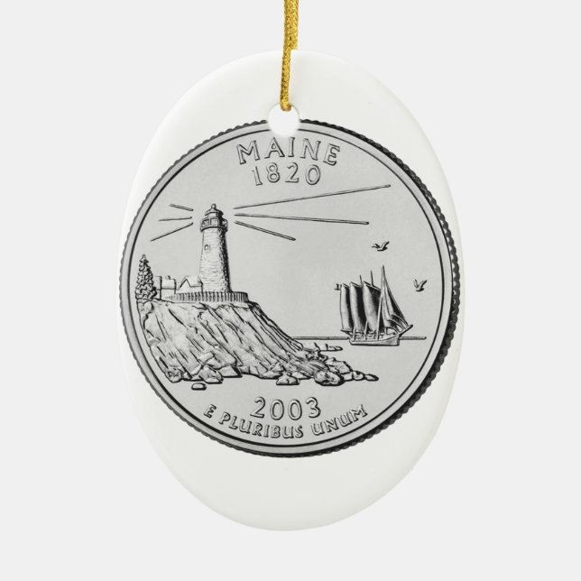 Maine State Quarter Ceramic Tree Decoration (Front)
