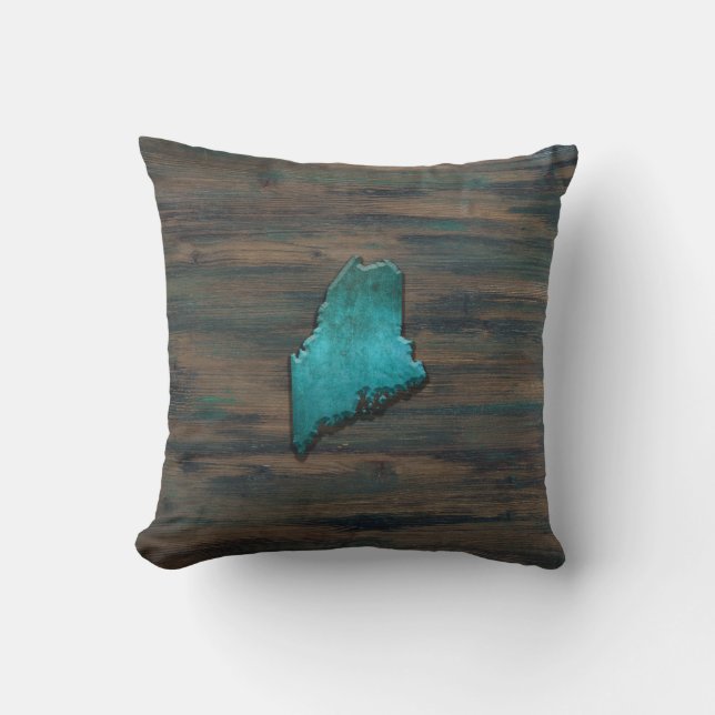 Maine State Shape Teal Cushion (Front)