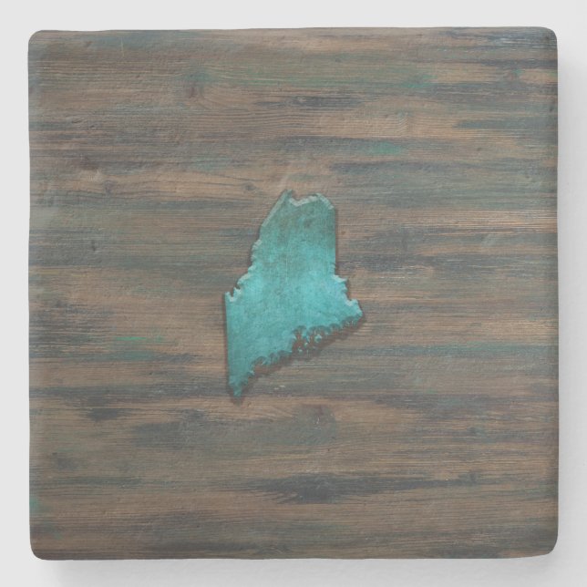 Maine State Shape Teal Stone Coaster (Front)