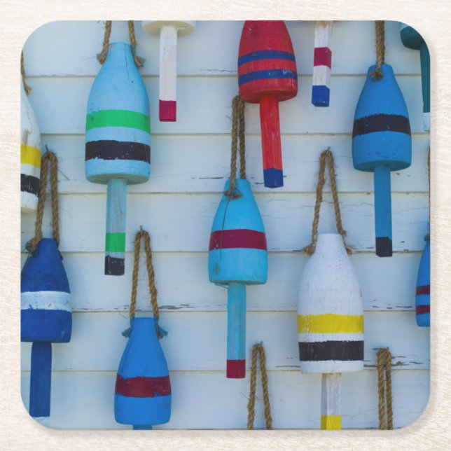 Maine, Stonington, decorative lobster buoys Square Paper Coaster (Front)