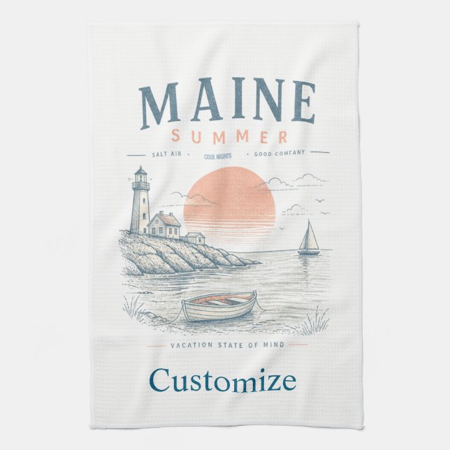 Maine  Summer Fun Thunder_Cove Tea Towel (Vertical)