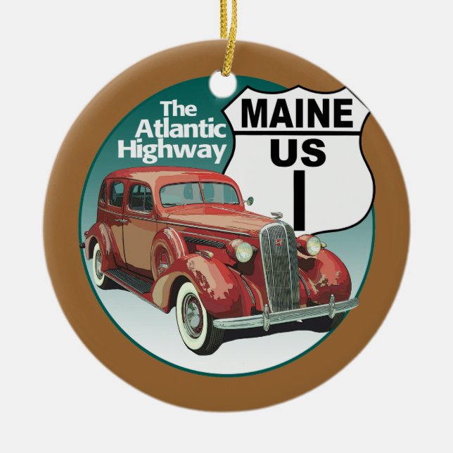 Maine US Route 1 - The Atlantic Highway Ceramic Tree Decoration (Front)