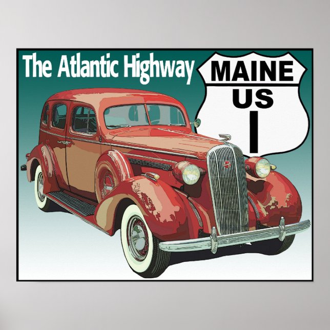 Maine US Route 1 - The Atlantic Highway Poster (Front)