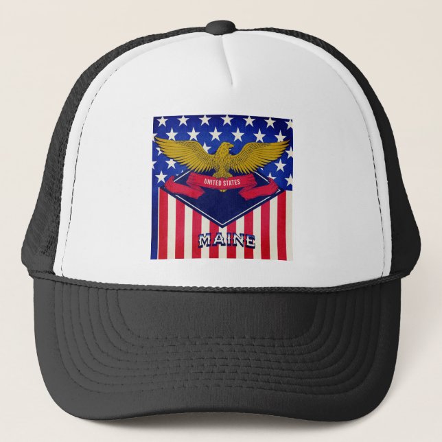 Maine USA Flag Trucker Hat (Front)