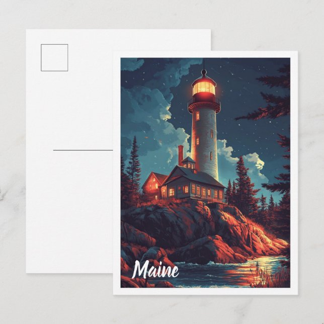 Maine USA Vintage Illustration Travel Postcard (Front/Back)