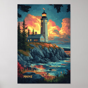 Maine USA Vintage Illustration Travel Poster