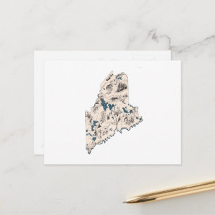 Maine Vintage Picture Map Antique State Chart Postcard