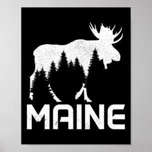 Maine Vintage Pride Souvenir Moose Nature Hiking Poster