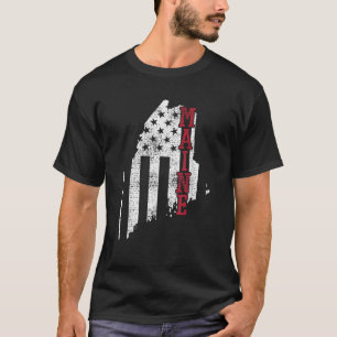 Maine Vintage Retro USA Flag America Merica 4th Of T-Shirt