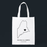 Maine Wedding Welcome Bag Map Tote with Heart<br><div class="desc">Wedding welcome gift bag featuring map graphic. Your guests will love checking into their hotel and finding this tote filled with treats awaiting them. You may position the heart to the location of your big day using the "customise further" feature.</div>