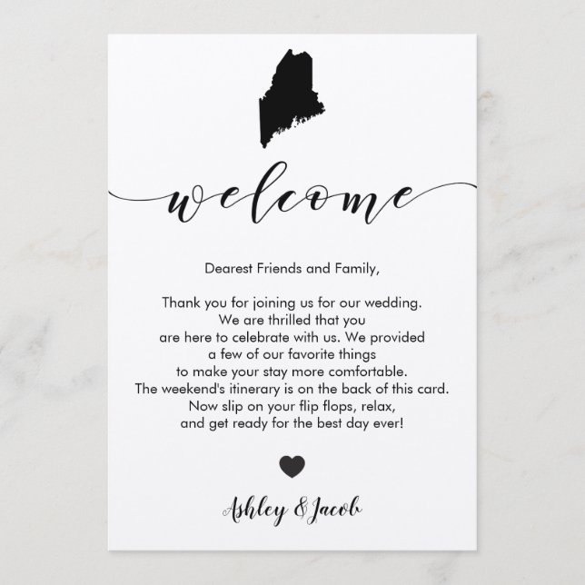 Maine Wedding Welcome Letter & Itinerary Card (Front)