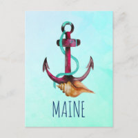 Maine With Anchor And Seashell Nautical Theme