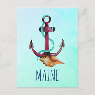 Maine With Anchor And Seashell Nautical Theme Postcard