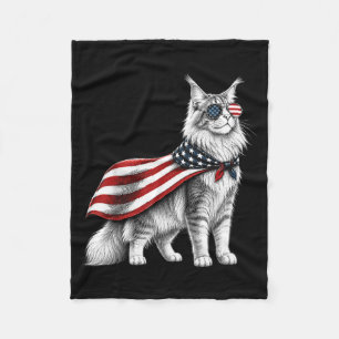 Mainecoon Cat 4th Of July Aamerican Flag Patriotic Fleece Blanket