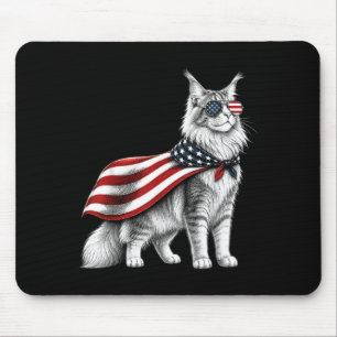 Mainecoon Cat 4th Of July Aamerican Flag Patriotic Mouse Pad