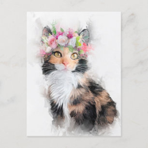 Mainecoon Cat Flower Crown Portrait Postcard