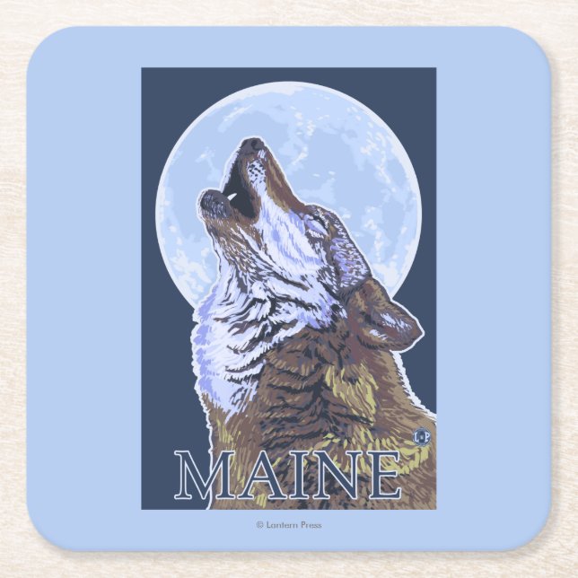 MaineHowling Wolf Square Paper Coaster (Front)