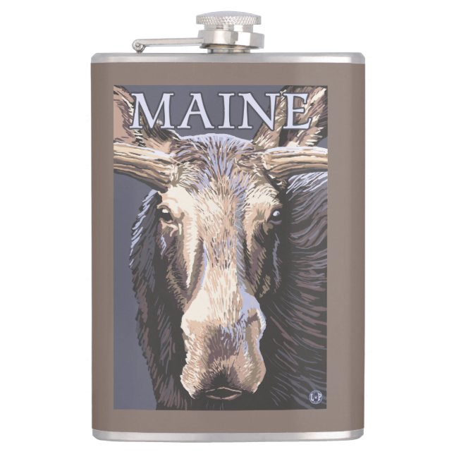 MaineMoose Up Close Hip Flask (Front)