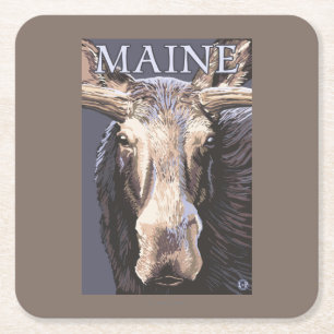 MaineMoose Up Close Square Paper Coaster