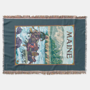 MaineRiver Rafting Scene Throw Blanket