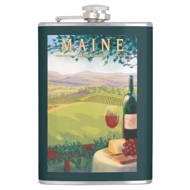 MaineWine Country Scene Hip Flask (Front)