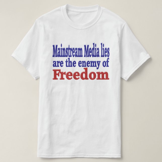 Mainstream Media Lies red blue text T-Shirt (Design Front)