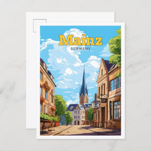 Mainz Germany Travel Vintage Illustration Postcard