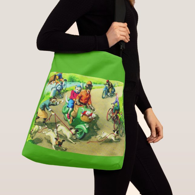 Mainzer cats on motorcycles and bikes crossbody bag (Close Up)