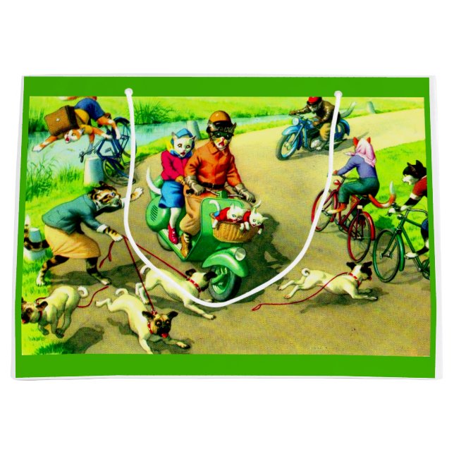 Mainzer cats on motorcycles and bikes large gift bag (Front)