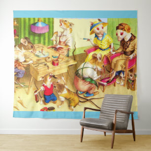 Mainzer mice cobblers and shoe store print tapestry
