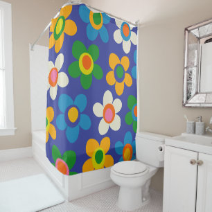 Maisie Flowers Colourful Blue Cute Pattern Shower Curtain