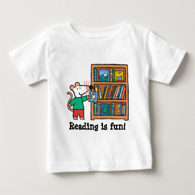 Maisy and a Bookshelf of Books Baby T-Shirt (Front)
